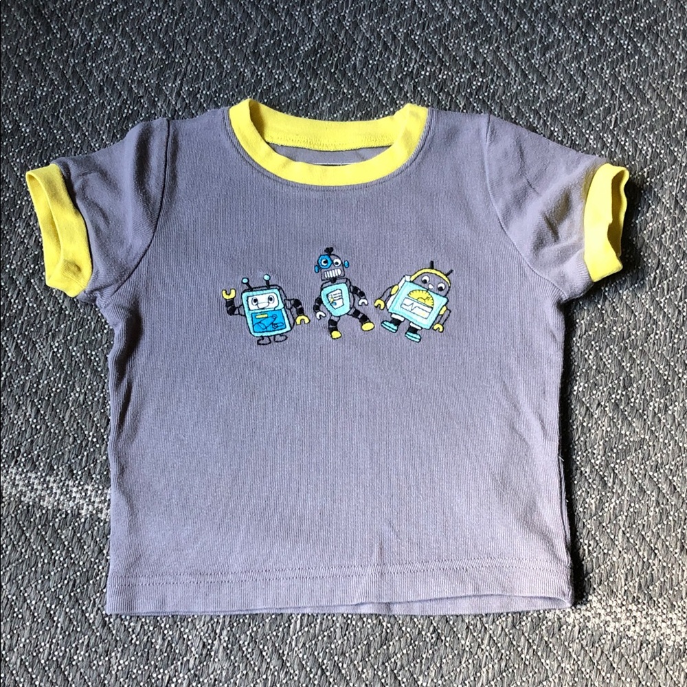 Kirkland Signature gray Tee with Yellow Trim and Robot Graphic